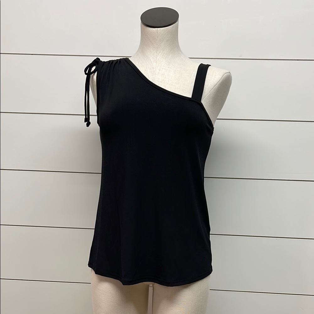 Black Asymmetrical Tie Front Tank Top